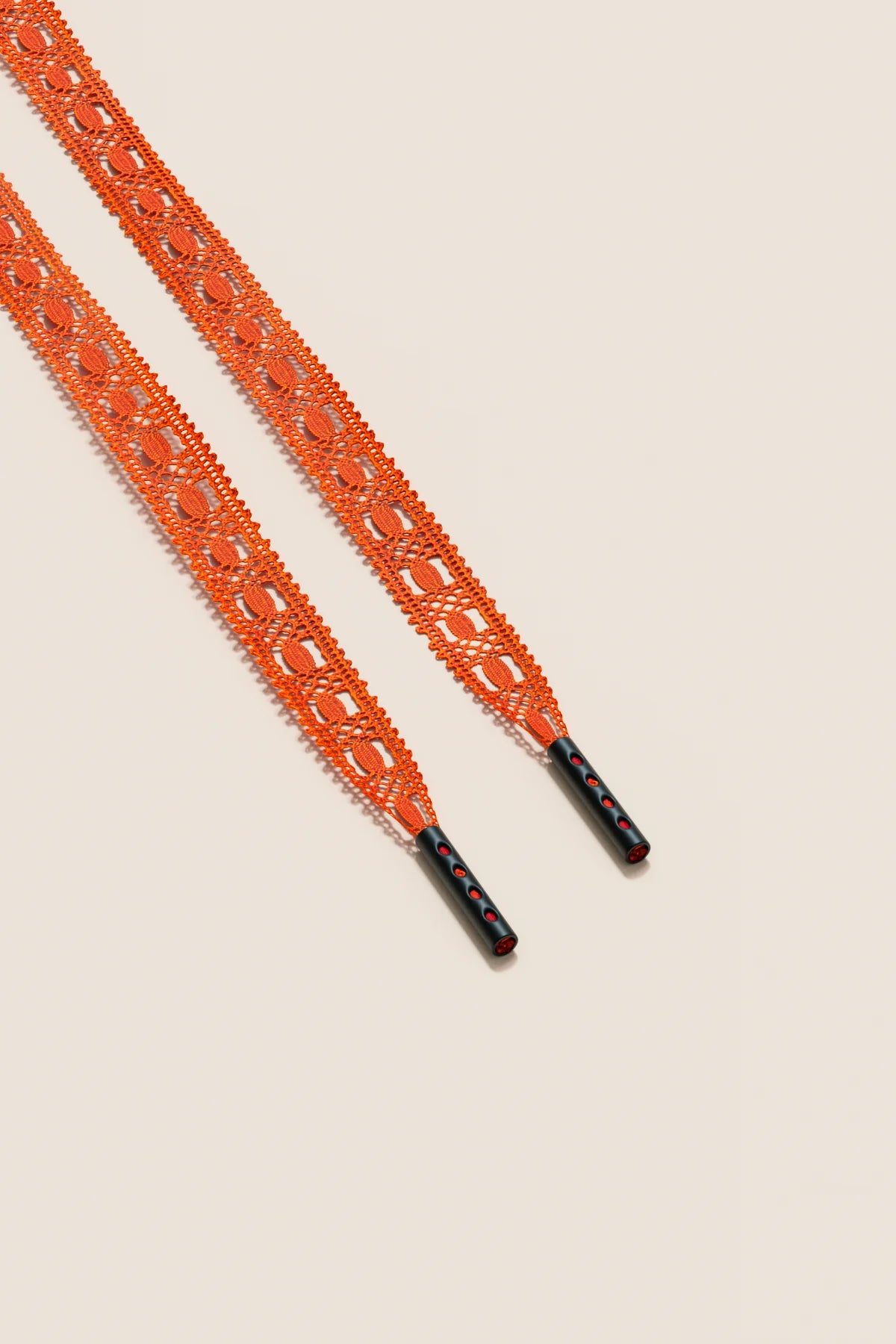 Senkels Orange Crochet Shoelaces with Black Matte Aglets
