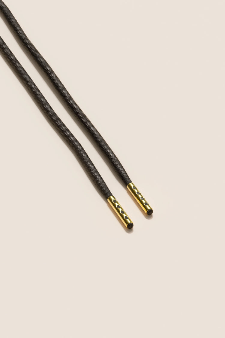 Senkels Dark Brown 4mm Round Waxed Shoelaces with Gold Aglets