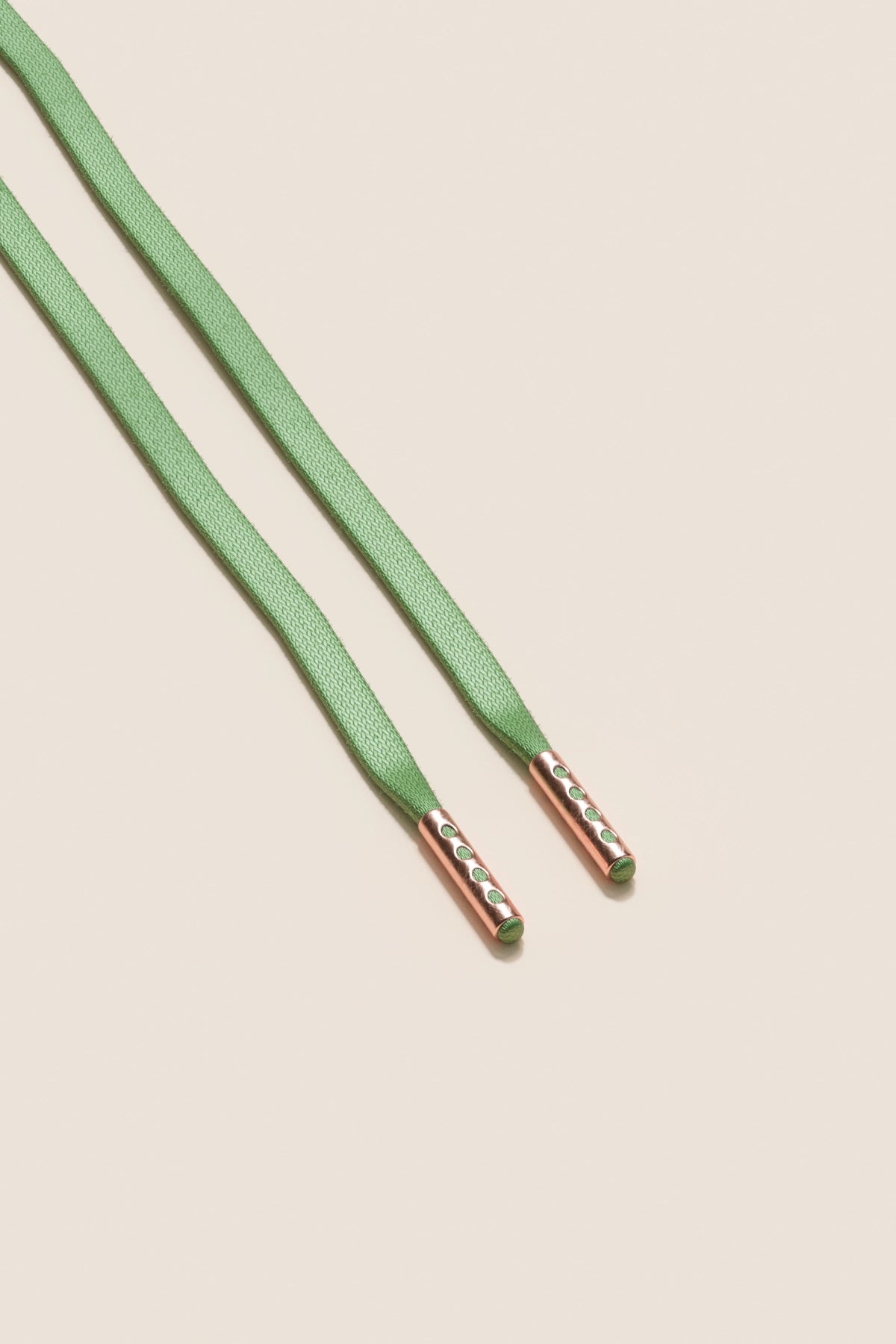 Senkels Grass Green 3mm Flat Waxed Shoelaces with Rose Gold Aglets